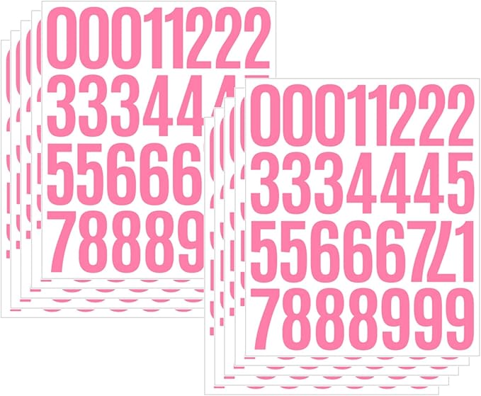 10 Sheets Vinyl Mailbox Number Stickers - Self-Adhesive Address Labels for Cars, House Doors, Windows & Metal Mailboxes (Pink, 2 inch)