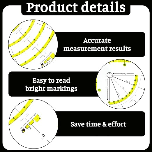 8 Inch Arcs & Fans Quilt Circle Cutter Acrylic Quilting Ruler Multifunctional Arc Cutting Patchwork Rulers with Double Colored Lines for Patchwork Sewing Craft Tools,Cutting Cloth Ruler Template