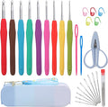 Crochetbox Crochet Hooks Set, 9 Size 2mm(B)-6mm(J) Ergonomic Handles Crochet Hooks with Case for Arthritic Hands, Kintting Needle with Crocheting Tool for Crocheters