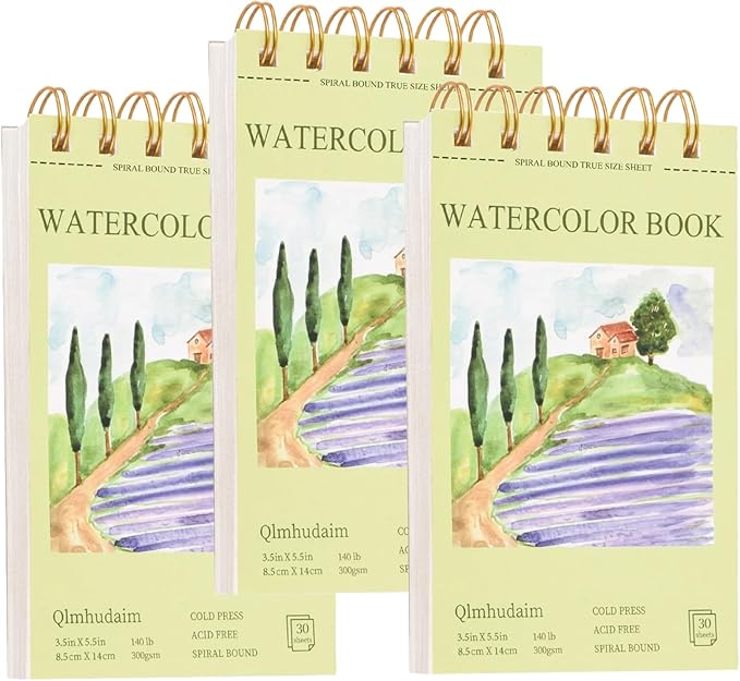 3-Packs Watercolor Paper Pad 3.5x5.5 Inch | 30 Sheets 140lb/300g,Spiral-Bound, Tear-Resistant & No-Bleed | Artist-Grade for Water Color Paper/Ink | Compact Travel Sketchbook (Adults,Beginners)