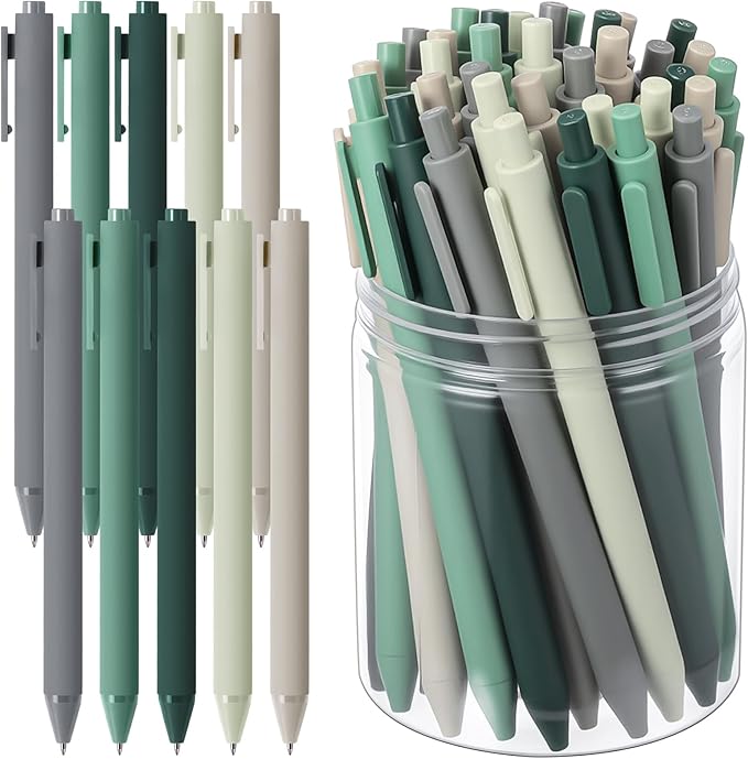 Crtiin 50 Pcs Gel Ink Pens Bulk, Black Ink 0.5mm Fine Point Retractable Pen Smooth Writing Office Supplies for Teacher Server Nurse Christmas Charity Donation Valentine (Green Series)