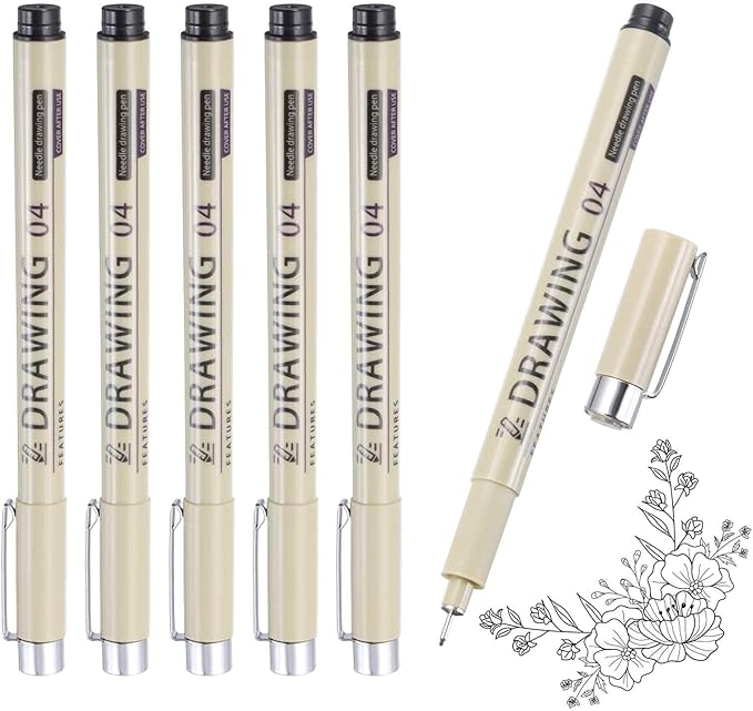 MECCANIXITY 04 Fineliner Ink Pens, 6Pcs 0.4mm Black Micro Pens with Waterproof Archival Ink for Watercolor Sketching Cartoon Technical Drawing