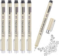 MECCANIXITY 04 Fineliner Ink Pens, 6Pcs 0.4mm Black Micro Pens with Waterproof Archival Ink for Watercolor Sketching Cartoon Technical Drawing