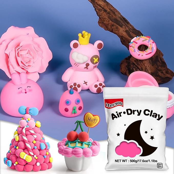 Ifergoo Pink Air Dry Modeling Clay- Moldable Cosplay, Air Dry, Squishy Molding Clay for Adult Arts & Craft Project, Fake Bake, Slime Supplies, 1.1LBS/500G