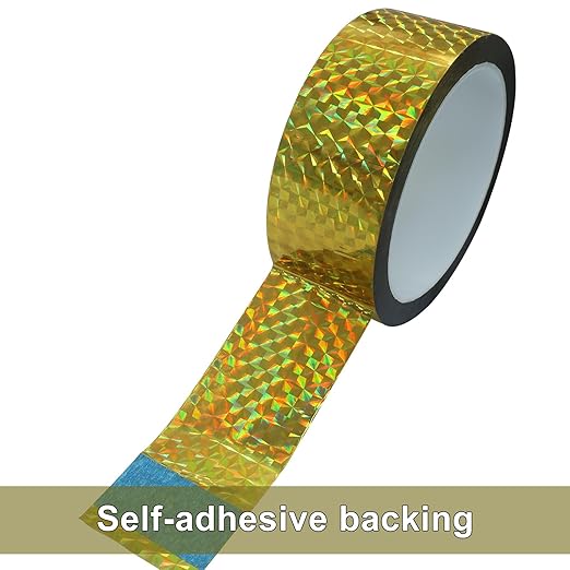 1.37 Inch Self-Adhesive Holographic Reflective Tape, Glitter Duct Tape Prism Tape for Keep Birds Away, DIY Art, Daily Use, Craft Project, Home Decoration, Holiday Packing(Gold,55Yard)