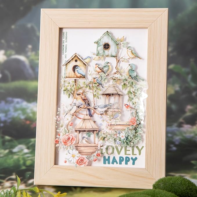 60PCS Birdhouse PET Stickers, Nature Bird Nest Scrapbook Stickers for Journaling, DIY Crafts and Planner Decoration, Transparent Waterproof Junk Journal Supplies