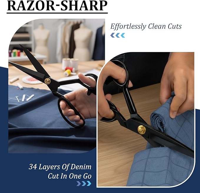 Fabric Scissors 9 Inch Professional Sewing Shears for Fabric,Cloth Cutting Sharp Heavy Duty Scissors Large High Carbon Steel Tailor Shears for Home Office School (9 inch)