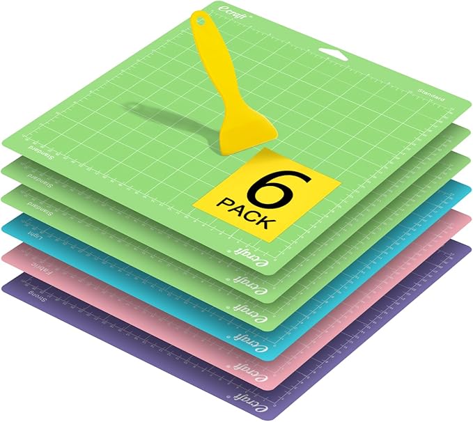 Ecraft 6-Pack Cutting Mat12x12 for Cricut Maker 3/Maker/Explore 3/Air 2/One – Strong, Standard, Light & FabricGrip Mats, Adhesive Sticky Non-Slip Durable Cutting Mats Accessories