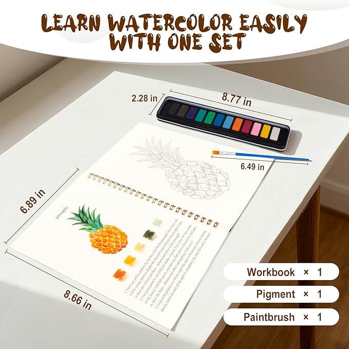 Kivzex Watercolor Workbook for Adults, Beginner Friendly Watercolor Painting Kit Tropical Water Coloring Book, Nature-Themed Practice Art Gift Water Color Paint Book with Palette and Brush