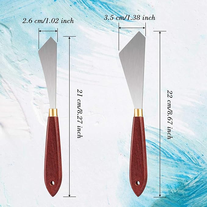Painting Knife Set Painting Mixing Scraper Stainless Steel Palette Knife Painting Art Spatula with Wood Handle Art Painting Knife Tools for Oil Canvas Acrylic Painting (2 Pieces)