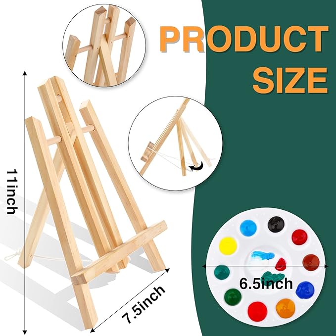 ESRICH Acrylic Paint Canvas Set,52 Piece Professional Painting Supplies Kit with 2 Wood Easel,2 * 12Colors,2 * 10 Brushes,Circular Canvas Etc,Premium Paint Kit for Kids,Students, Artists and Beginner