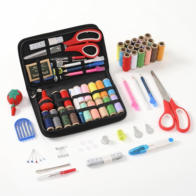 Sewing Kit for Adults, Needle and Thread Kit for Sewing, Sewing Supplies Accessories with Tailor Scissors, Sewing Thread, Needles and More for Home Travel and Emergency (Black - Large)
