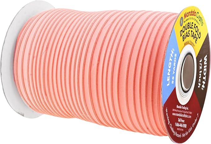 Mandala Crafts 55 Yards 1/2 Inch Salmon Double Fold Bias Tape for Sewing - Bias Binding Tape for Quilting Binding, Hemming, Seam, and Fabric Piping