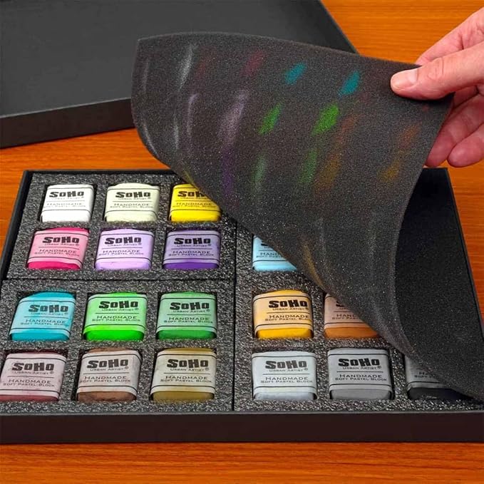 Soho Urban Artist Handmade Soft Pastel Blocks - Assorted Set of 24 Professional Pastels - Velvety Colors for Toning Paper, Large-Scale Drawings, & Layering - Lightfast and Highly Pigmented