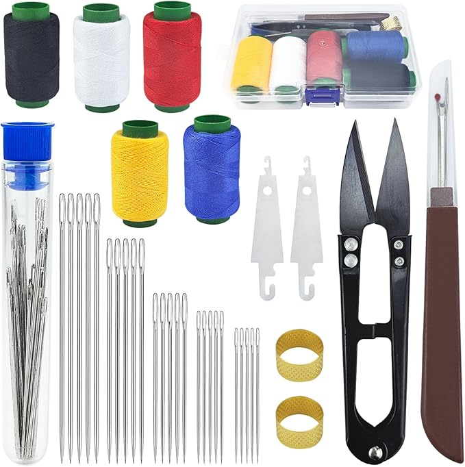 ArtCute Big Eye Steel Sewing Needles Kit 38 Pcs Stainless Steel Sewing Needles Set for Hand-Sewing, Includes Needles, Seam Ripper, Sewing Scissors, Threader, Portable DIY Crafts Kit for Beginners