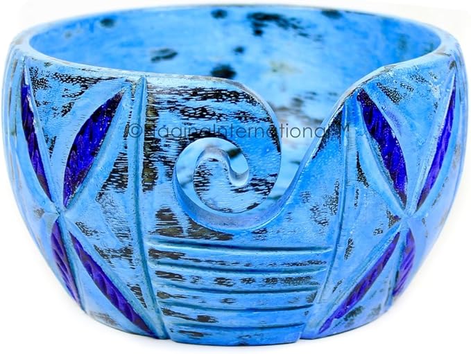 Exquisite Premium Yarn Ball Storage Bowls | Hand Painted Lovely Decor Yet Functional Yarn Dispenser (Large (7 x 4 x 7 Inches), Frozen Blue)