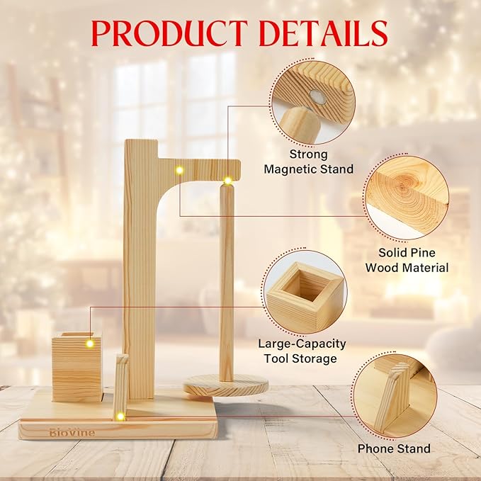 BloVine Upgraded Wooden & Magnetic Yarn Holder for Crocheting,Ideal Christmas Gift for Knitters with Phone Holder & Needle Storage, in Elegant Gift Box
