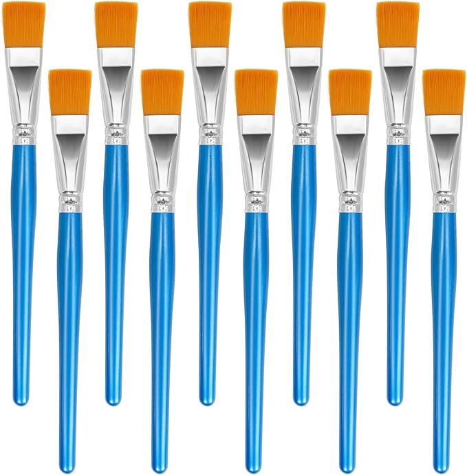 10 Pcs 1 Inch Flat Paint Brushes, Bulk Acrylic Paint Brushes for Kids, Crafts, and Art Projects, Nylon Bristle Paintbrushes for Watercolor, Face, and School Painting Supplies