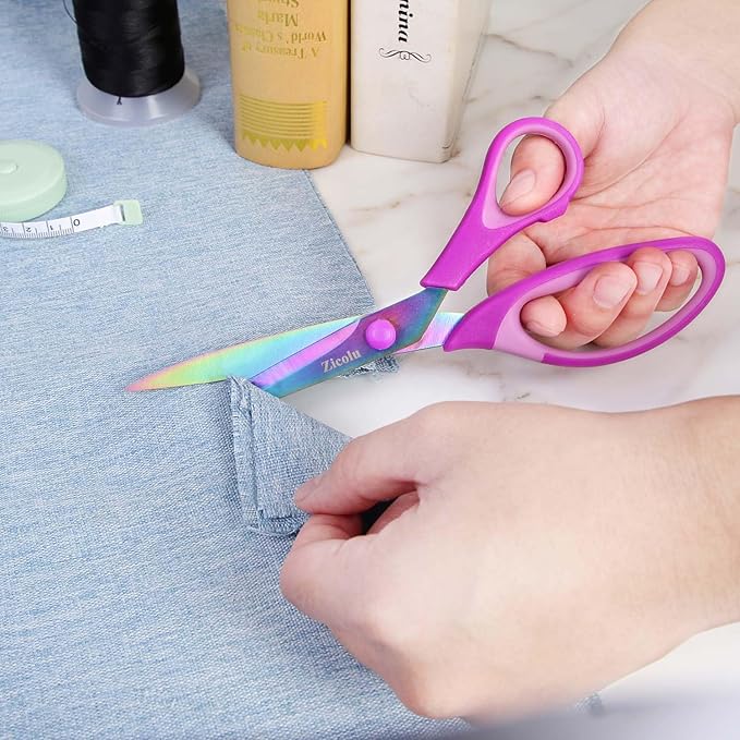 8.5" Scissors All Purpose, Multipurpose Office Scissors Set of 3 Pack, Titanium Coating Sharp Blade, Soft Comfort-Grip, Ideal for Fabric, School, Home, Craft & Sewing, Right/Left Handed, Purple