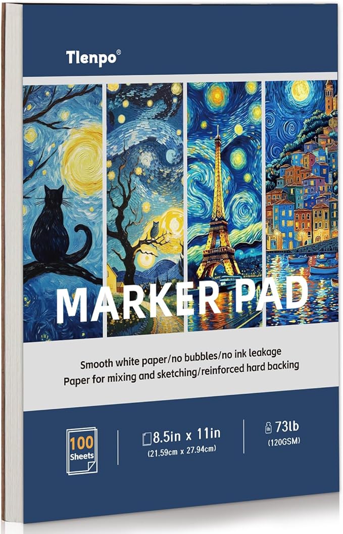 Tlenpo 8.5" x 11" Marker Paper Pad, 100 Sheets Marker Sketchbook Bleedproof, 120gsm/73lb Art Sketch Pad Paper, Painting Coloring Alcohol Marker Paper for Beginners, Artists, Kids