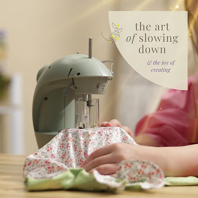 Hearth & Harbor Mini Sewing Machine for Beginners, Dual Speed Small Portable Sewing Machine for Kids and Adults with Extension Table, 48 Piece Gift Set Includes, Pedal, Projects Book and More, Green