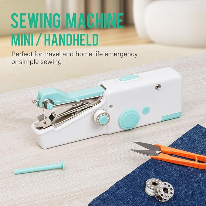Handheld Sewing Machine CS101,Sewing Machines for Beginners,Portable Electric Mini and Samll Hand Held Sewing Machines Kit for Adults and Kids White and Green Set