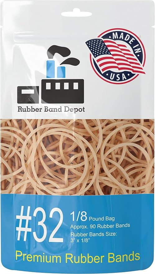 3" x 1/8'' - Size #32 - Rubber Band Depot - Everyday Rubber Bands, Business Bands - Approximately 90 Per Bag - 1/8 Pound Bag