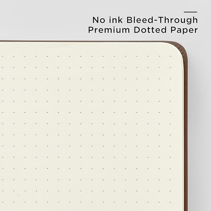 &And Per Se Dotted Journal Notebook, A5 Hardcover Leather Bullet Dotted Journal, 160 Pages 100 gsm Thick Paper, 3 Sheets of Stickers Included- 5.7'' x 8''（Chocolate）