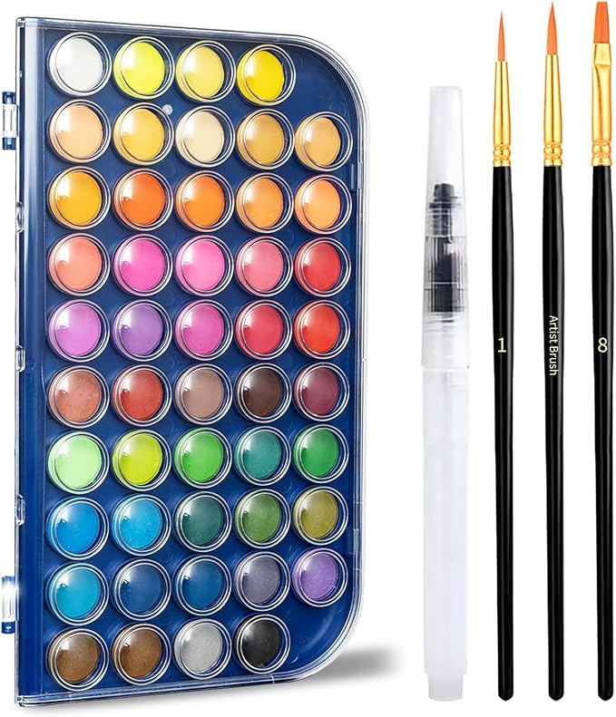 Watercolor Paint Set, 48 Colors Non toxic Watercolor Paint with a Brush Refillable a Water Brush Pen and Palette, Washable Water Color Paints Sets for Adults Artist Beginner