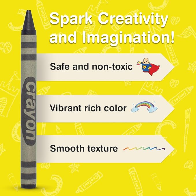 80 Count Single Color Crayons Bulk Pack - BLACK single color crayon refill - Regular size crayons (5/16" x 3-1/2")
