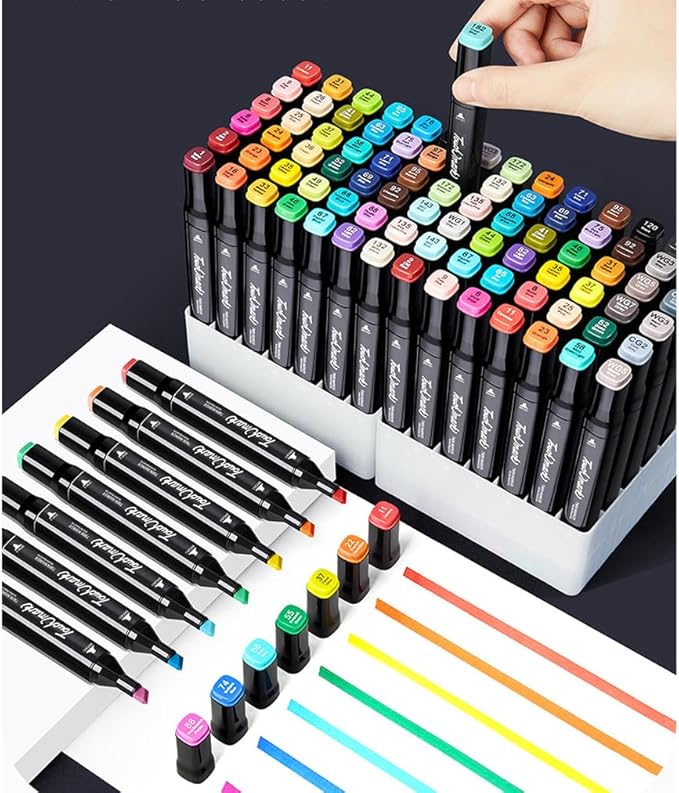 80 Colors Alcohol Markers Set Dual Tips - Professional Art Markers for Kids & Adults Coloring Books, Manga Drawing, Calligraphy, Bullet Journaling with Quick-Dry Ink & Blendable Colors
