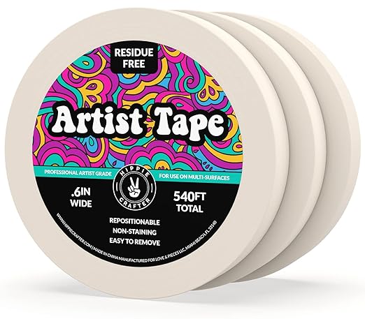 3pk White Artist Tape for Watercolor Paper, Painters, Artists, Painting, Removable Masking, Drafting, Canvas Framing, Paint Mask, Thin, Residue-Free, Low Tack Acid, 0.6in