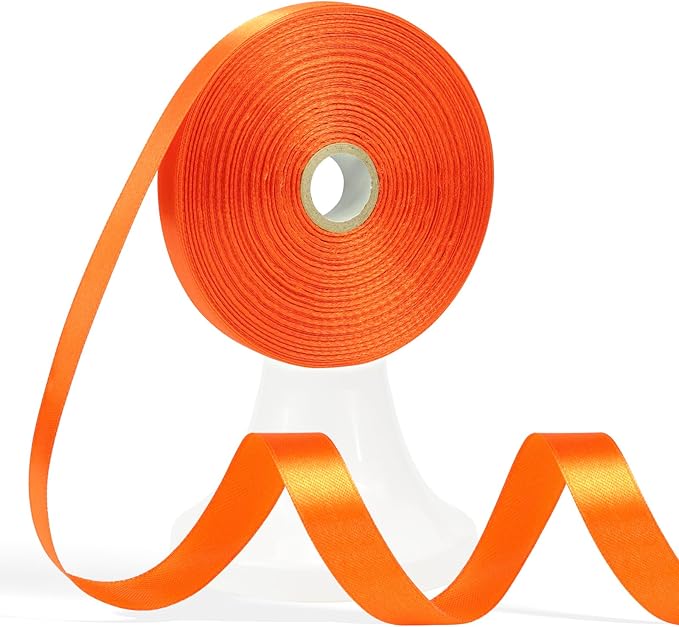 60 Yards Orange Ribbon 5/8 Inch, Solid Orange Satin Ribbon for Gift Wrapping, Crafts, Flower Bouquet, Wedding, Baby Shower, Festival, Christmas, Halloween