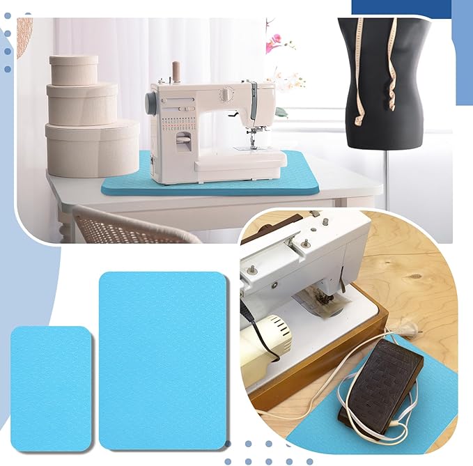 2 Pcs Sewing Machine Muffling Mat Pedal Sewing Mat Reduce Vibrations Noise No Slip Machine Accessories for Quilting (15'' X 20'' and 9'' X 14'',Sky Blue)