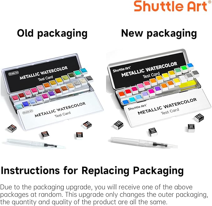 Metallic Watercolor Paints, Shuttle Art 24 Colors Glitter Watercolor Paint in Half Pans with Water Brush Pen Watercolor Pad &Mental Box, Art Supplies for WatercolorPainting, Illustrations, Calligraphy