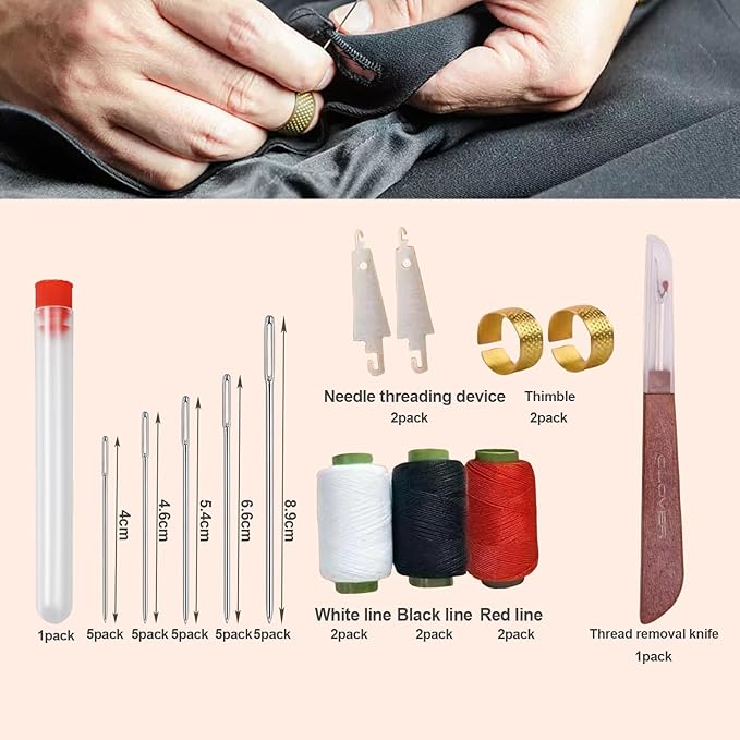 Wshxjzyay 37 Piece Sewing Tool Set, 37 Piece Sewing Kit Stainless Steel Needles, Portable DIY Hand Made Craft Set, Multi-Purpose Needle and Thread Kits