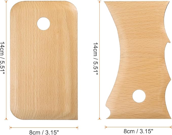 HARFINGTON 2pcs Pottery Ribs Trimming Tools Pottery Profile Rib Wooden Foot Shaper Shaping Big Wave Design Texture Rib Beech Wood for Carving Ceramics Clay