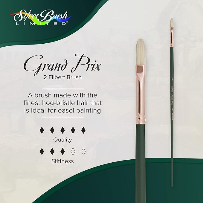 Silver Brush Limited 1003 Grand Prix Filbert Brush for Oil Paintings, Size 2, Long Handle