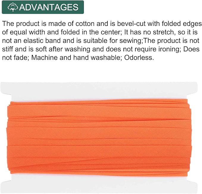 MECCANIXITY 2/5 Inch Double Fold Bias Tape Continuous Bulk Bias Tape for Sewing, Seaming Quilting Hemming Binding Crafts (Orange 12 Yards)