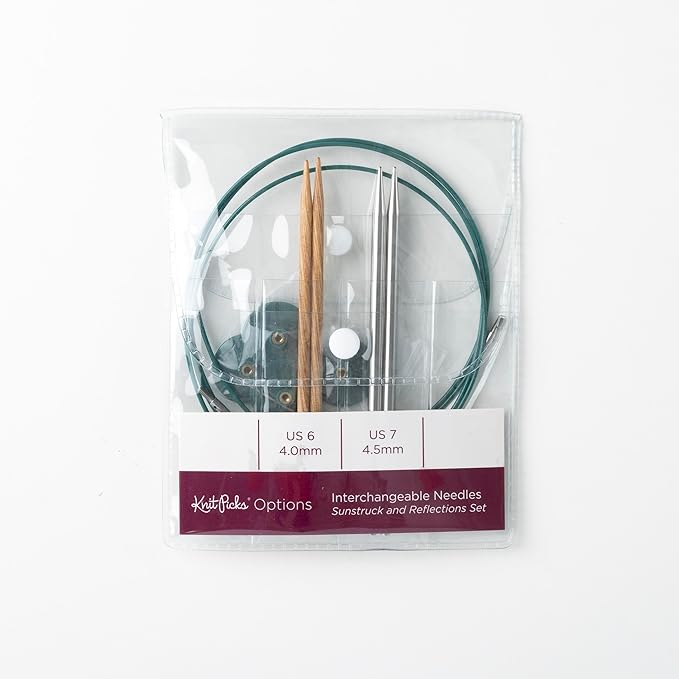 Knit Picks Try It Wood and Stainless Steel Interchangeable Knitting Needle Set - US 6 and 7 (Sunstruck and Reflections Stainless Steel)
