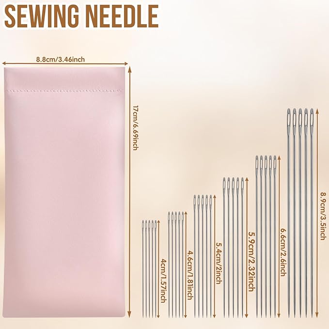 42Pcs Big Eye Steel Sewing Needles Kit, Include 30 Steel Needles, 1 Seam Sewing Thread Ripper, 2 Needle Threaders, 5 Threads, 2 Thimbles, 1 Storage Tube,1 Storage Bag for Mending, Gift for Lovers