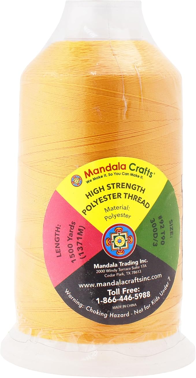 Mandala Crafts Gold Heavy Duty Thread - 1500 Yds Tex 90 Bonded Polyester Threads for Sewing Drapery, Jeans, Leather, Hair, Outdoor Marine Upholstery