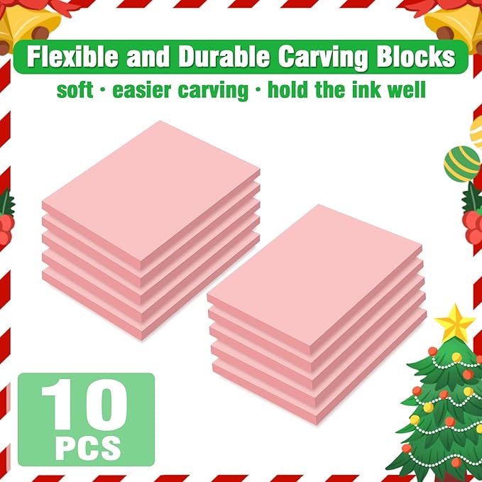WAYCOM 10-Pack Linoleum Blocks for Printmaking with Cutter Tools, Rubber Stamp Making Kit Rubber Block Stamp Carving Blocks Craft Ink Pad Hobby Knife Pencil for DIY Printmaking,Printing and More