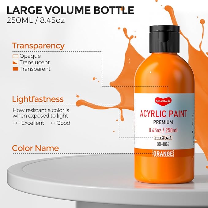 18 Colors Large Acrylic Paint Set (8.45 oz, 250 ml), Bulk Acrylic Paint Non-Toxic Art Painting Supplies on Multi Surface Canvas Wood Craft Fabric Rock for Artist Beginner with Color Wheel
