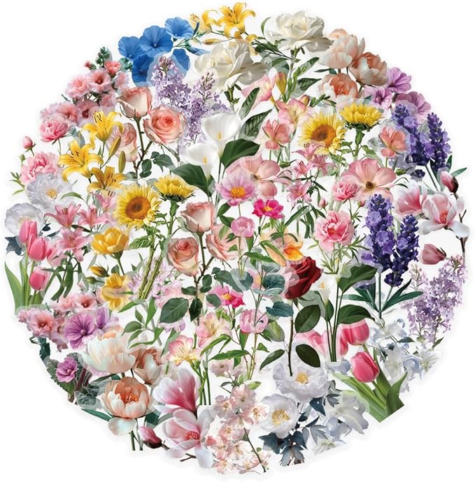 Various Colorful Flowers Stickers for Teens Boy Girls|50 Pcs|Unique Vinyl Waterproof Stickers for Laptop Computer Phone Tablet Flasks Notebook Scrapbook Water Bottle,Exquite Decals Pack(Flowers)