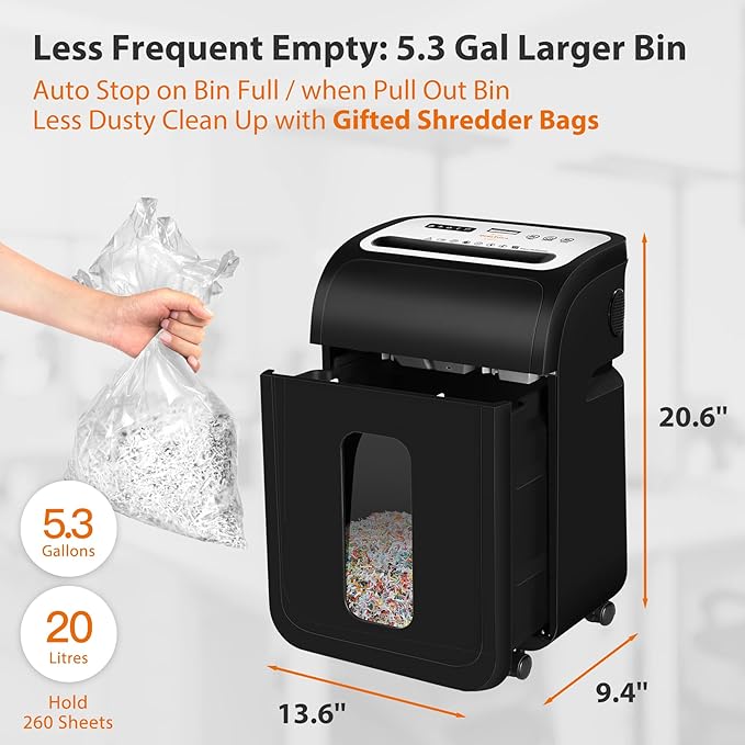 Paper Shredder for Home Office14-Sheet 60-Mins Micro Cut Shredder with US Patented Blade,Shred Card/CD/Clip/Staple,for Home Use Heavy Duty,AUTO Jam Proof,5.3-Gallon Pullout Bin(ETL)