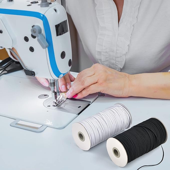 Coopay 300 Yards Length 1/8" Width Elastic Bands Flat Elastic Cord Rope Heavy Stretch Spool Knit for Sewing DIY Projects, Arts & Crafts, 2 Rolls, 150 Yards/Roll (Black and White, 1/8 Inch)