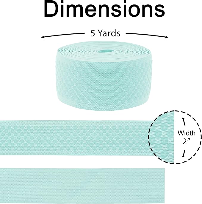 Mandala Crafts 2 Inch Elastic Silicone Gripper Tape for Clothing - 5 Yds Dotted Non Slip Elastic Band for Sewing - Mint Silicone Flat Fabric Stretchy Ribbon Straps