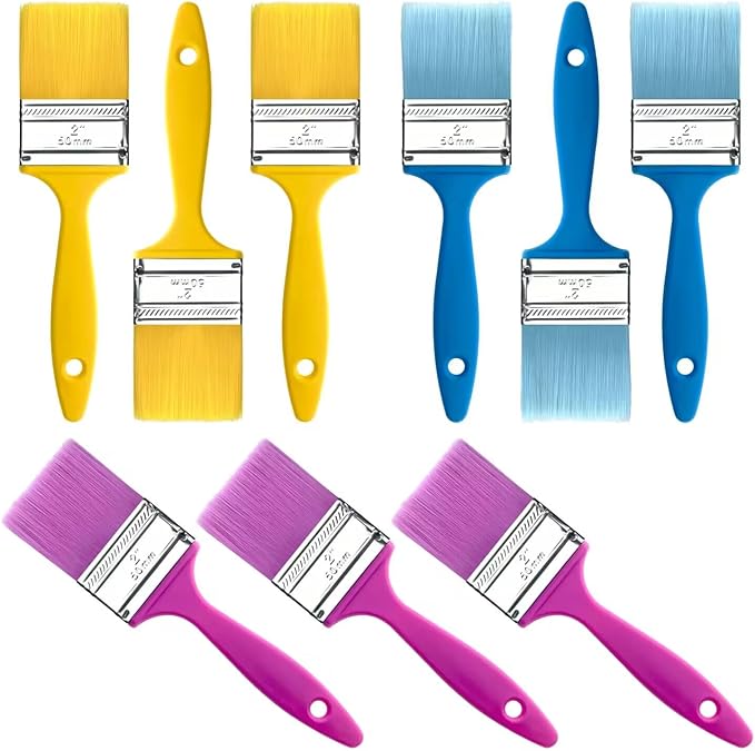9-Pack Flat Paint Brushes 2 Inch, Paint Brush Set for Painting Acrylic Oil Crafts DIY, Bulk Paint Brushes for Walls,Touch Up,Trim Painting Supplies