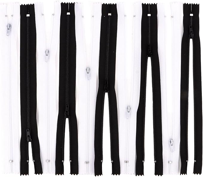 Amariver Zippers for Sewing - 100pcs Black & White Nylon Coil Zippers, 9 Inches, 2 Colors, 50 Pcs Per Color